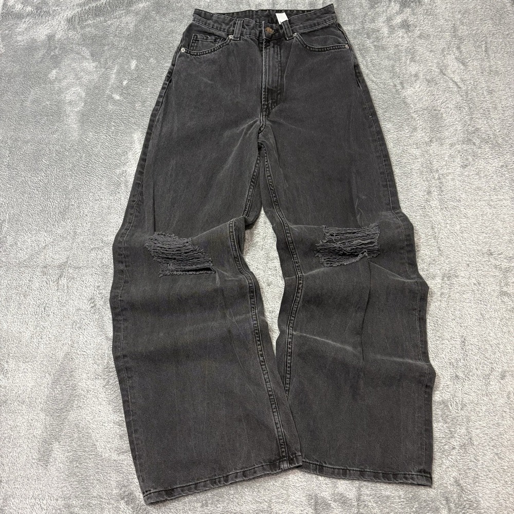 H&M Divided Womens Gray Distressed Wide Leg Jeans Size 4 EU36 Black Denim‎ - Picture 2 of 12